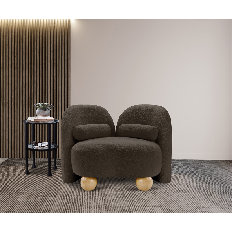 Bowery Hill Contemporary Solid Wood Frame Rich Brown Boucle Fabric Chair