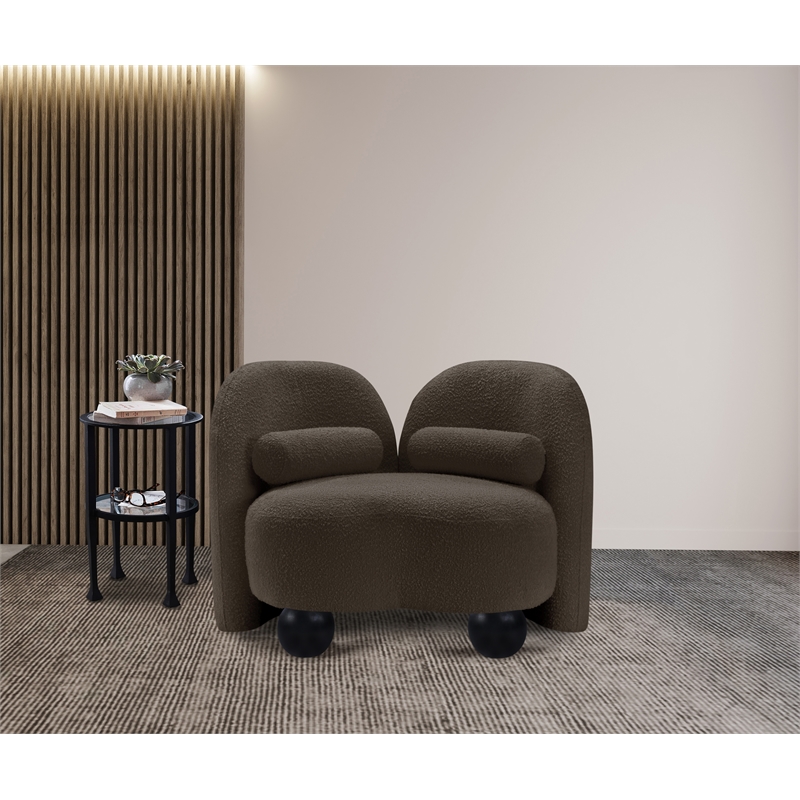 Bowery Hill Contemporary Solid Wood Frame Rich Brown Boucle Fabric Chair