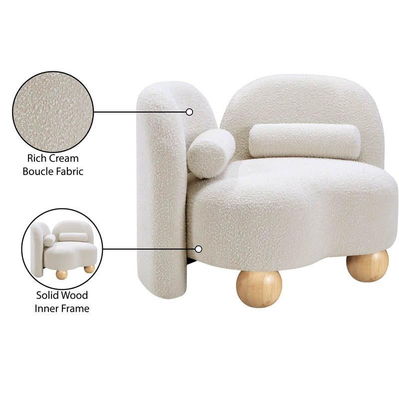 Bowery Hill Contemporary Solid Wood Frame Rich Cream Boucle Fabric Chair