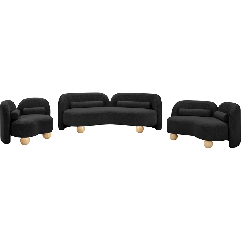 Bowery Hill Contemporary Solid Wood Frame Rich Black Boucle Fabric Sofa