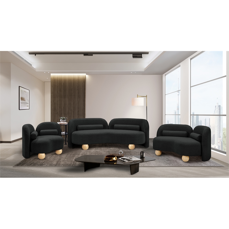 Bowery Hill Contemporary Solid Wood Frame Rich Black Boucle Fabric Sofa
