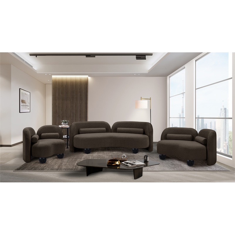 Bowery Hill Contemporary Solid Wood Frame Rich Brown Boucle Fabric Sofa