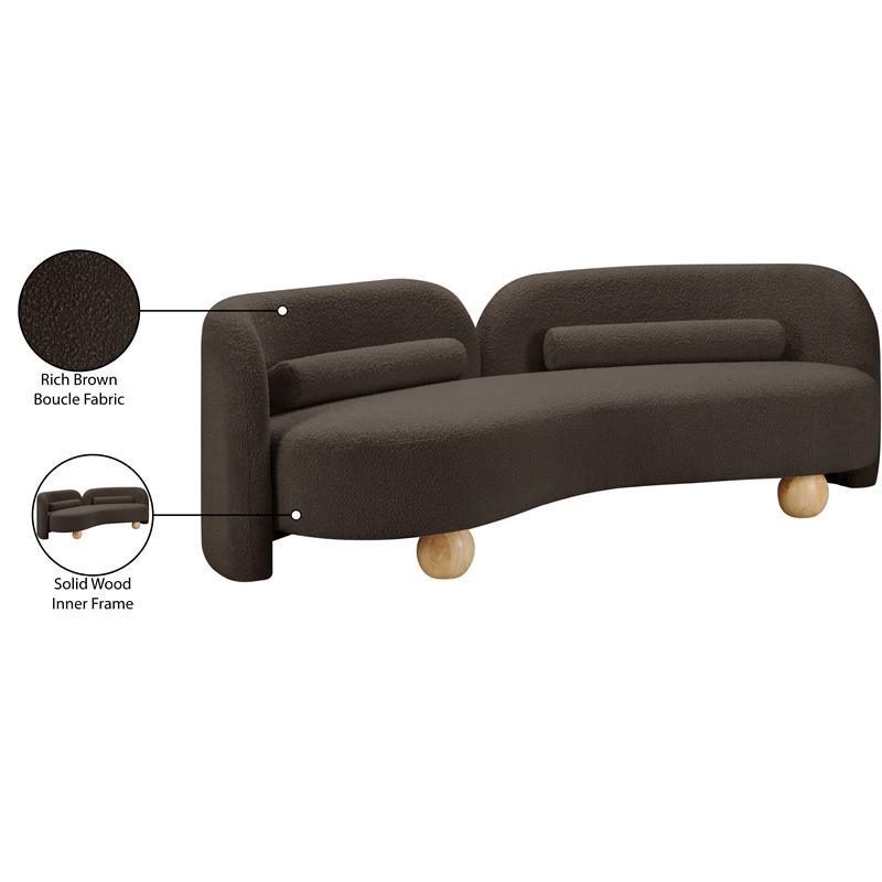 Bowery Hill Contemporary Solid Wood Frame Rich Brown Boucle Fabric Sofa