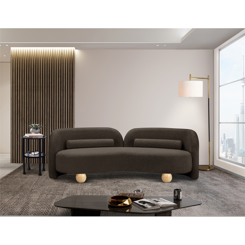 Bowery Hill Contemporary Solid Wood Frame Rich Brown Boucle Fabric Sofa