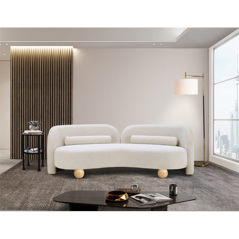 Bowery Hill Contemporary Solid Wood Frame Rich Cream Boucle Fabric Sofa