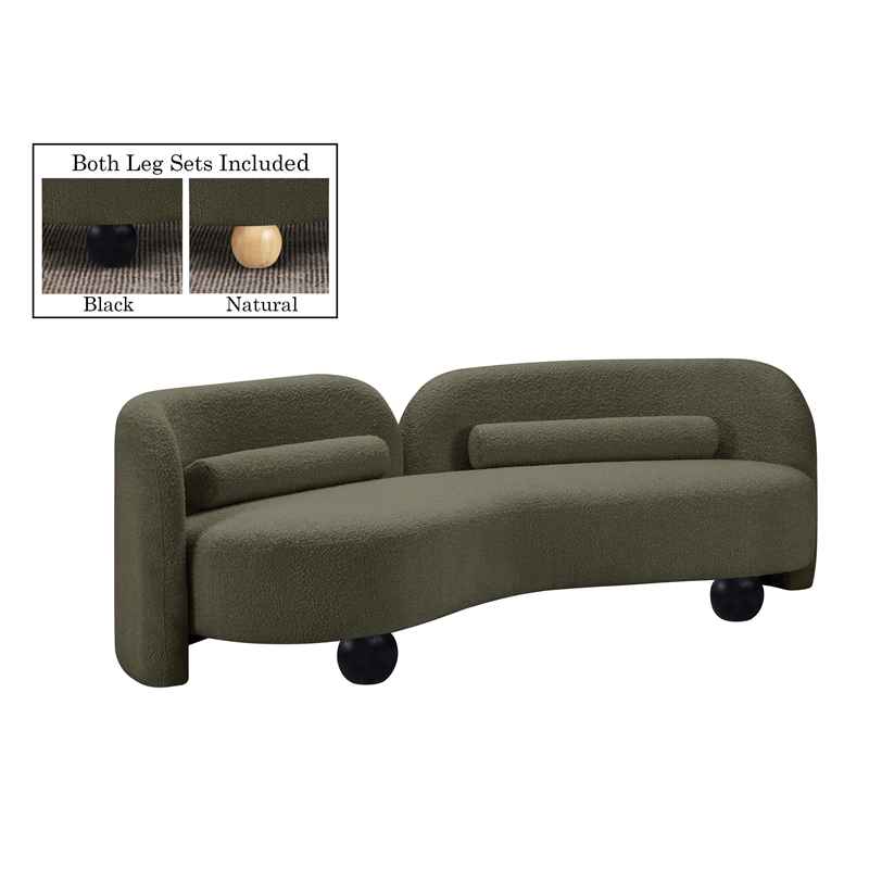 Bowery Hill Contemporary Solid Wood Frame Rich Olive Boucle Fabric Sofa