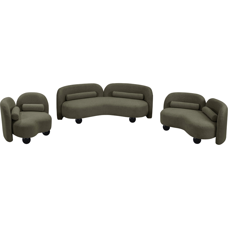 Bowery Hill Contemporary Solid Wood Frame Rich Olive Boucle Fabric Sofa