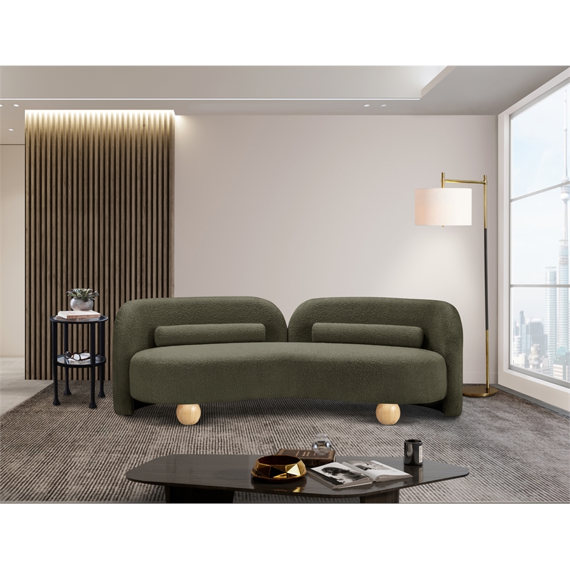 Bowery Hill Contemporary Solid Wood Frame Rich Olive Boucle Fabric Sofa