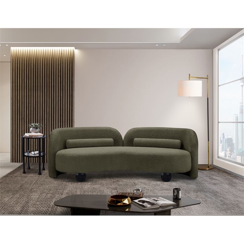 Bowery Hill Contemporary Solid Wood Frame Rich Olive Boucle Fabric Sofa