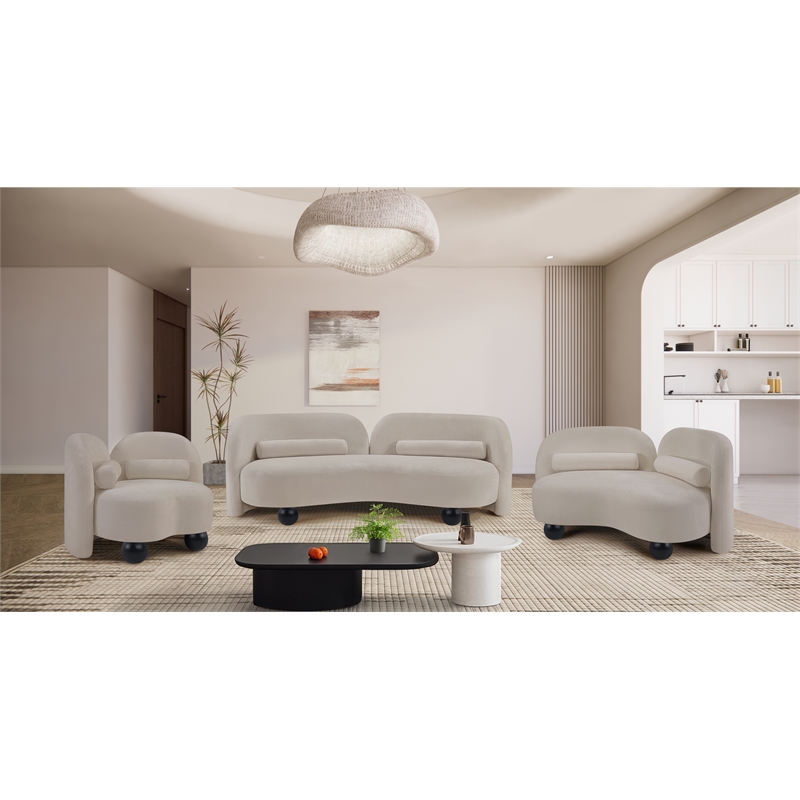 Bowery Hill Contemporary Solid Wood Frame Soft Beige Chenille Fabric Chair