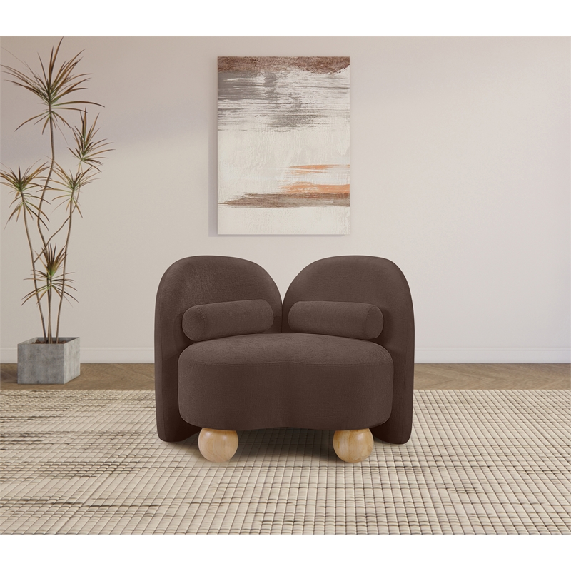 Bowery Hill Contemporary Solid Wood Frame Soft Brown Chenille Fabric Chair