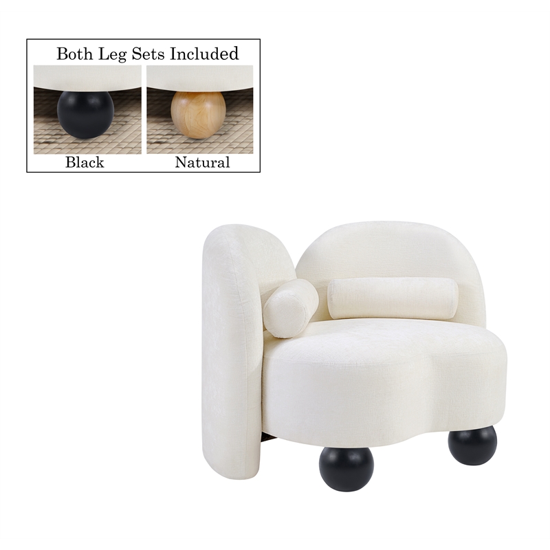 Bowery Hill Contemporary Solid Wood Frame Soft Cream Chenille Fabric Chair