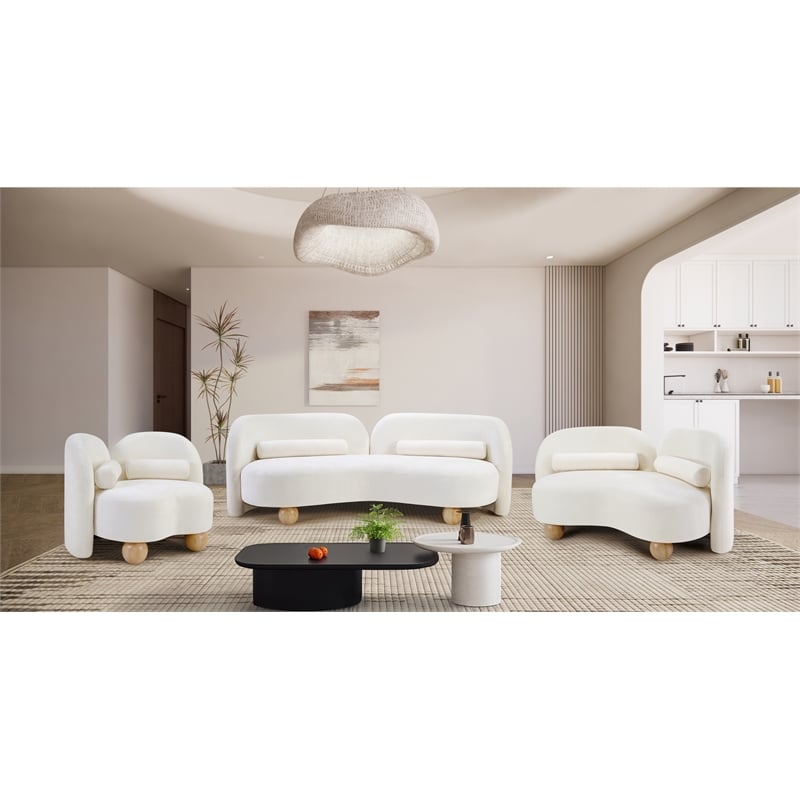Bowery Hill Contemporary Solid Wood Frame Soft Cream Chenille Fabric Chair