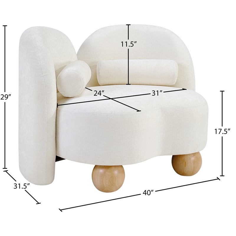 Bowery Hill Contemporary Solid Wood Frame Soft Cream Chenille Fabric Chair