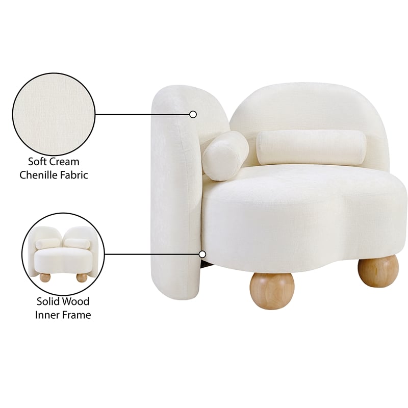 Bowery Hill Contemporary Solid Wood Frame Soft Cream Chenille Fabric Chair
