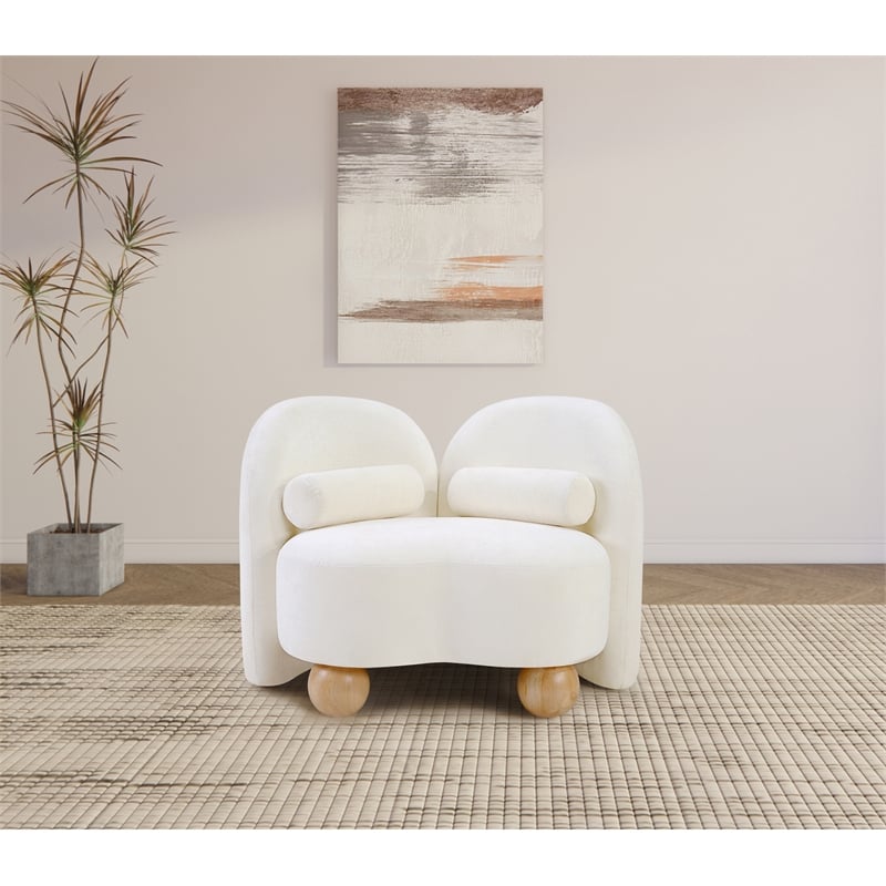 Bowery Hill Contemporary Solid Wood Frame Soft Cream Chenille Fabric Chair