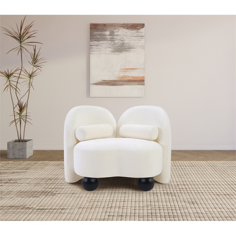 Bowery Hill Contemporary Solid Wood Frame Soft Cream Chenille Fabric Chair