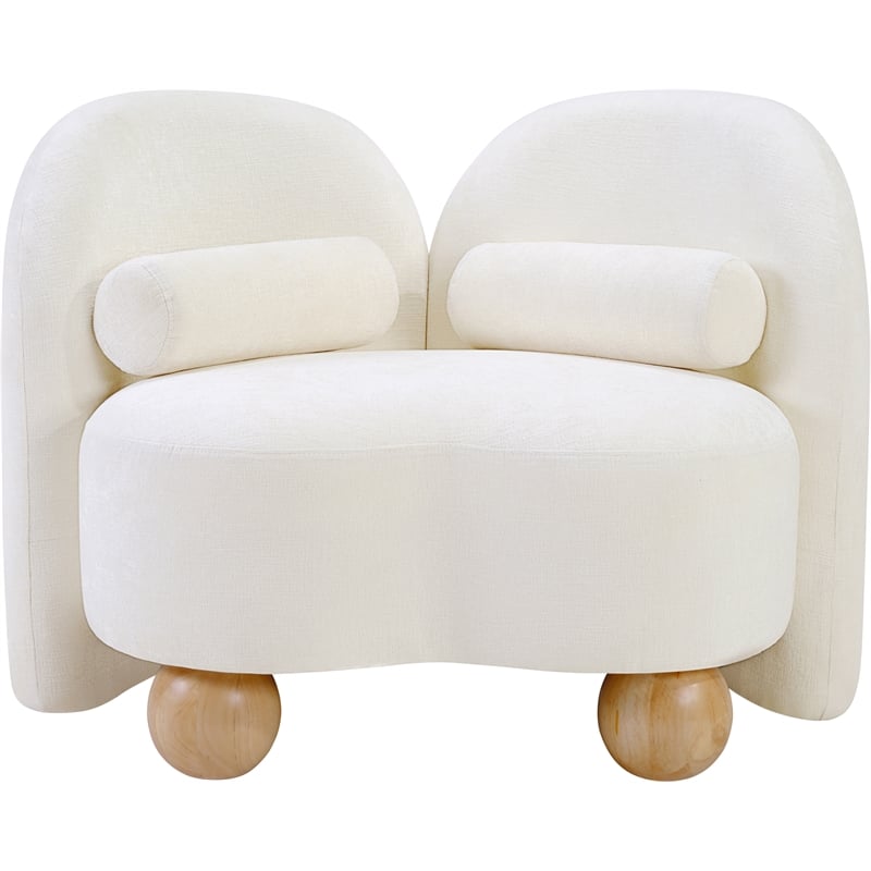 Bowery Hill Contemporary Solid Wood Frame Soft Cream Chenille Fabric Chair
