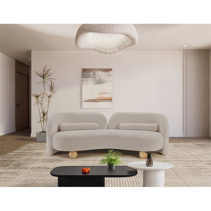 Bowery Hill Contemporary Solid Wood Frame Soft Beige Chenille Fabric Sofa