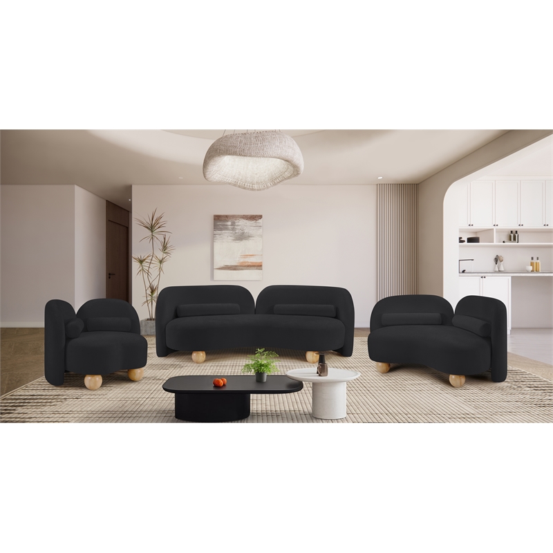 Bowery Hill Contemporary Solid Wood Frame Soft Black Chenille Fabric Sofa