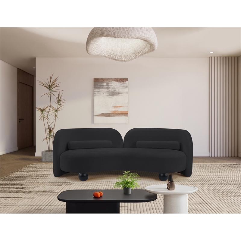 Bowery Hill Contemporary Solid Wood Frame Soft Black Chenille Fabric Sofa
