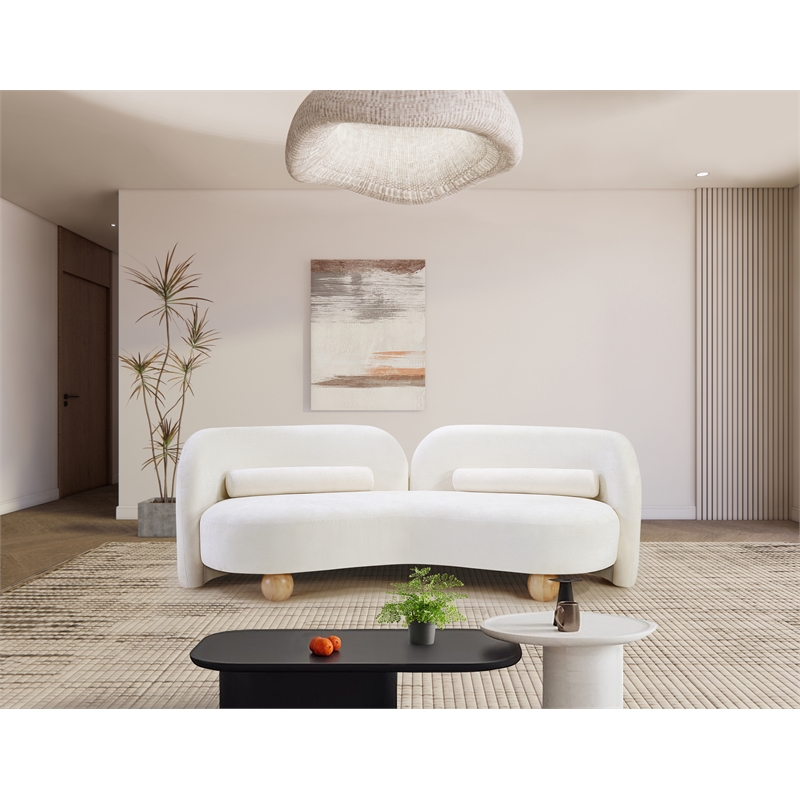 Bowery Hill Contemporary Solid Wood Frame Soft Cream Chenille Fabric Sofa