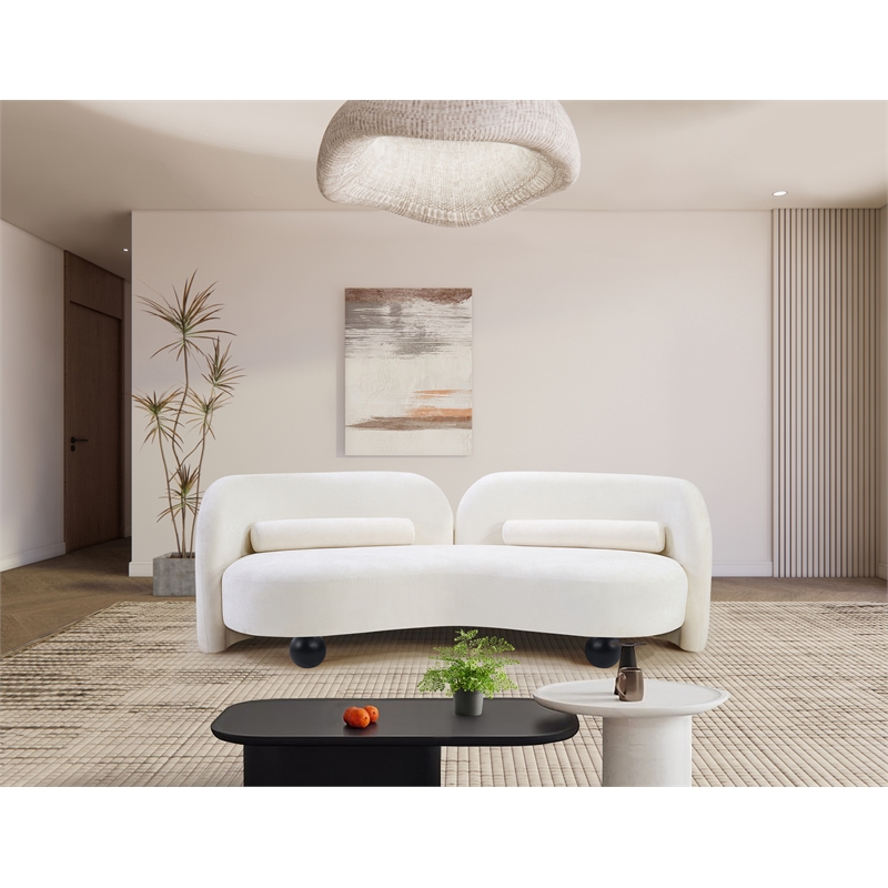 Bowery Hill Contemporary Solid Wood Frame Soft Cream Chenille Fabric Sofa