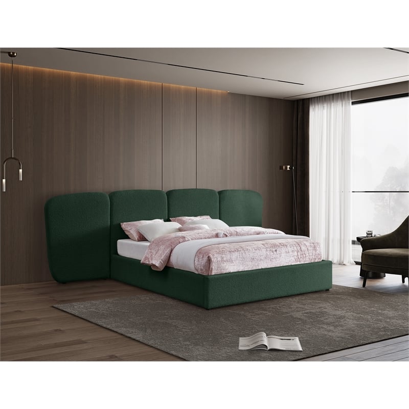 Bowery Hill Contemporary Green Boucle Durable Fabric King Bed