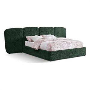 Bowery Hill Contemporary Green Boucle Durable Fabric Queen Bed