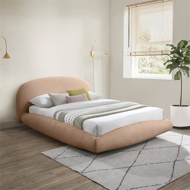 Bowery Hill Contemporary Soft Plush Beige Teddy Fabric Queen Bed