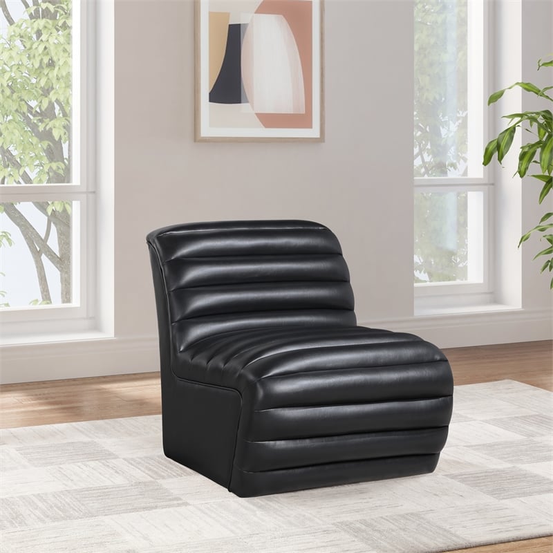 Bowery Hill Contemporary Deep Channel Tufted Soft Black n Leather Accent Chair