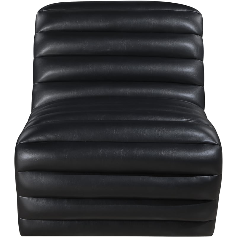 Bowery Hill Contemporary Deep Channel Tufted Soft Black n Leather Accent Chair