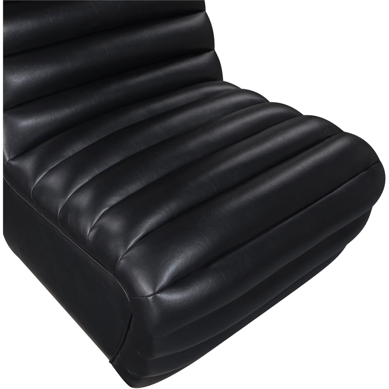 Bowery Hill Contemporary Deep Channel Tufted Soft Black n Leather Accent Chair