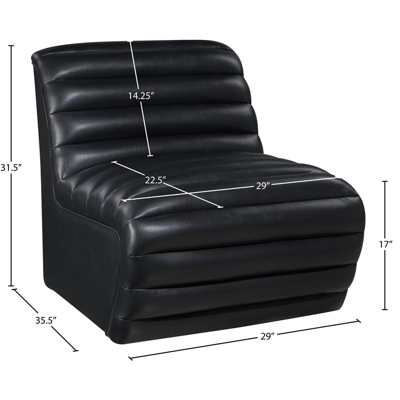 Bowery Hill Contemporary Deep Channel Tufted Soft Black n Leather Accent Chair