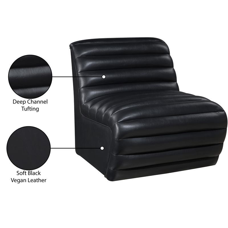 Bowery Hill Contemporary Deep Channel Tufted Soft Black n Leather Accent Chair