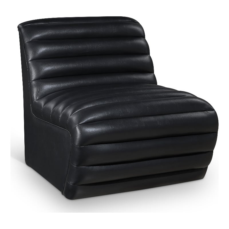 Bowery Hill Contemporary Deep Channel Tufted Soft Black n Leather Accent Chair