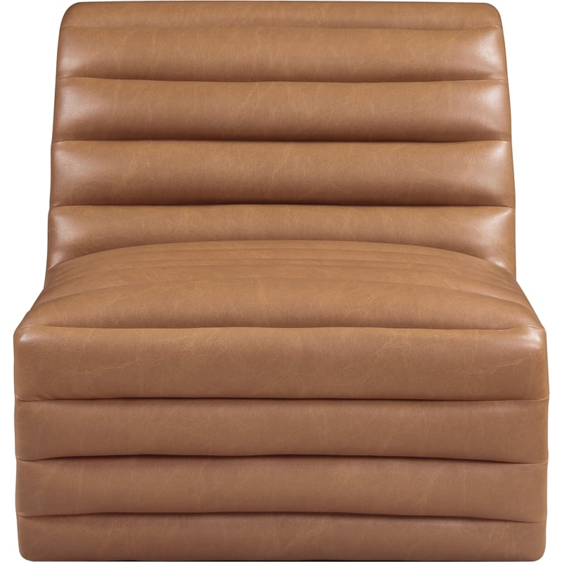 Bowery Hill Contemporary Deep Channel Tufted Soft Cognac n Leather Accent Chair