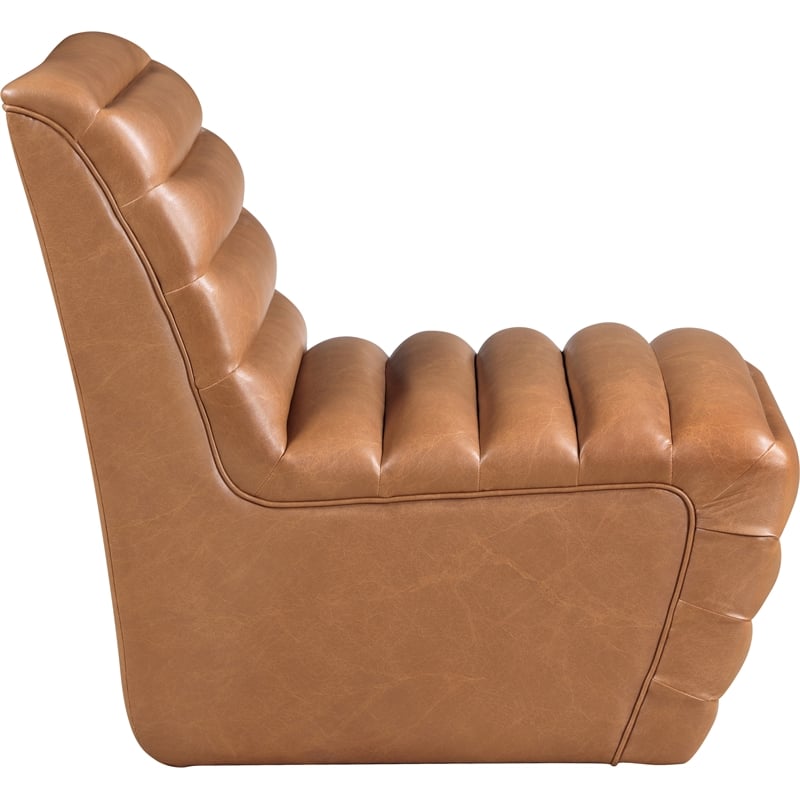 Bowery Hill Contemporary Deep Channel Tufted Soft Cognac n Leather Accent Chair