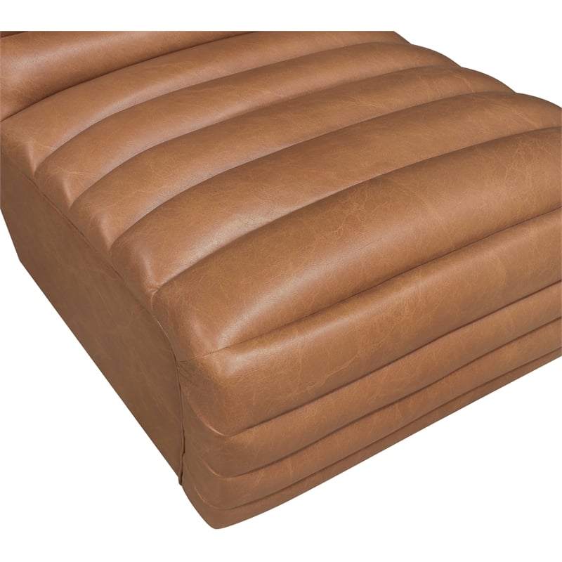 Bowery Hill Contemporary Deep Channel Tufted Soft Cognac n Leather Accent Chair