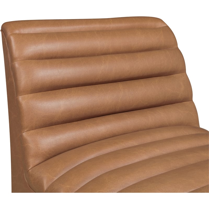 Bowery Hill Contemporary Deep Channel Tufted Soft Cognac n Leather Accent Chair