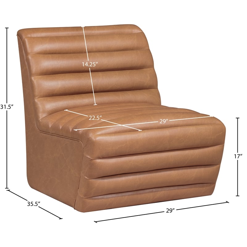 Bowery Hill Contemporary Deep Channel Tufted Soft Cognac n Leather Accent Chair