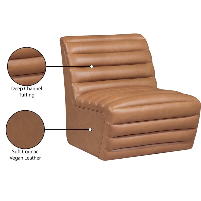 Bowery Hill Contemporary Deep Channel Tufted Soft Cognac n Leather Accent Chair