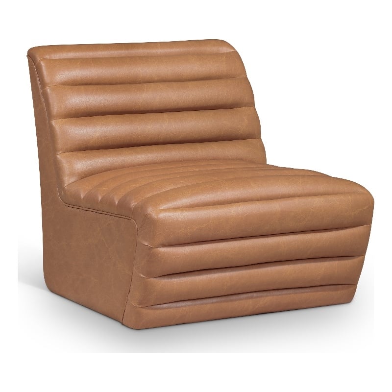 Bowery Hill Contemporary Deep Channel Tufted Soft Cognac n Leather Accent Chair
