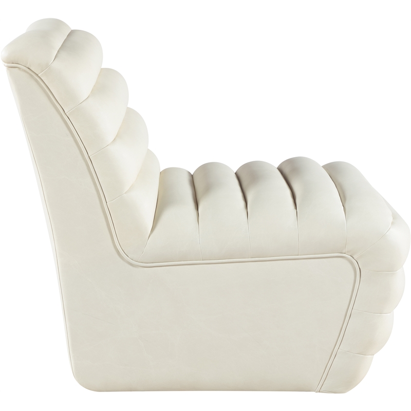 Bowery Hill Contemporary Deep Channel Tufted Soft Cream n Leather Accent Chair