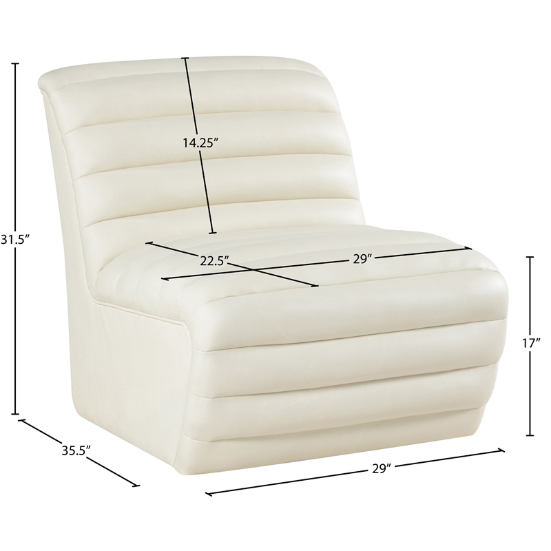 Bowery Hill Contemporary Deep Channel Tufted Soft Cream n Leather Accent Chair
