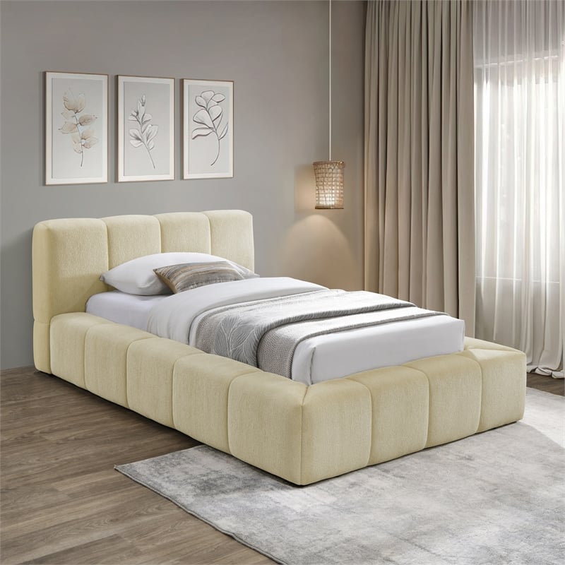 Bowery Hill Contemporary Soft Beige Chenille Fabric Twin Bed