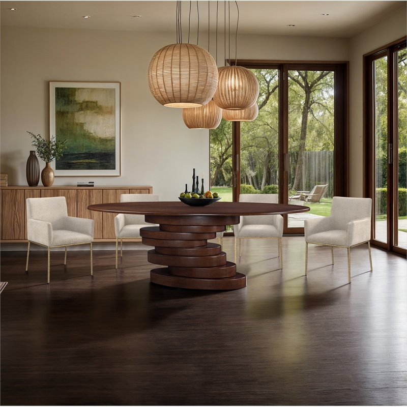 Bowery Hill Modern / Contemporary Oak Wood Veneer Rich Brown Dining Table