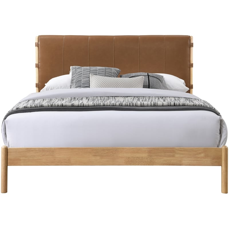 Bowery Hill Contemporary Soft Cognac Vegan Leather Queen Bed