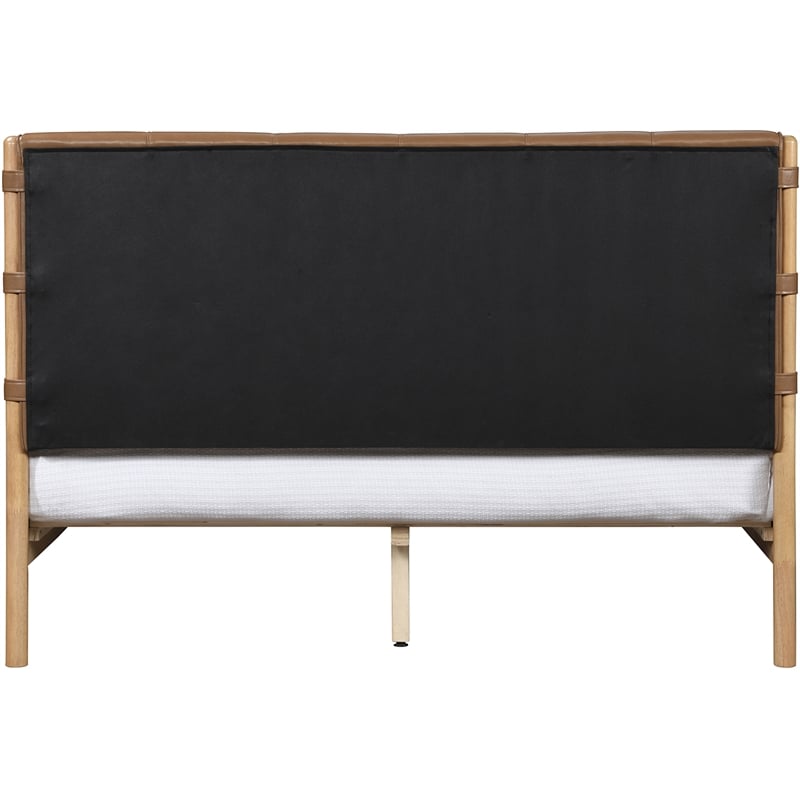 Bowery Hill Contemporary Soft Cognac Vegan Leather Queen Bed
