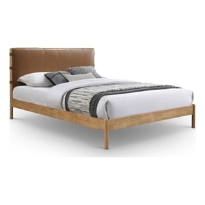 Bowery Hill Contemporary Soft Cognac Vegan Leather Queen Bed